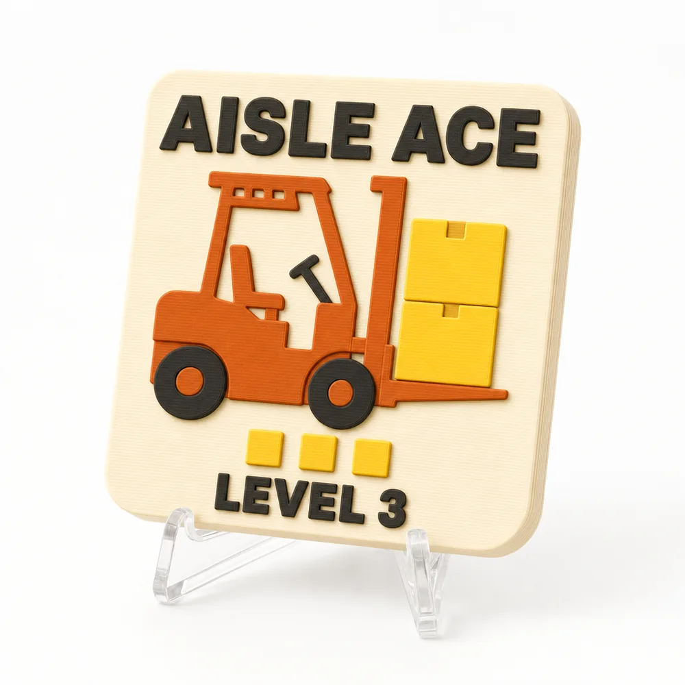 Aisle Ace magnetic 3D-printed achievement badge