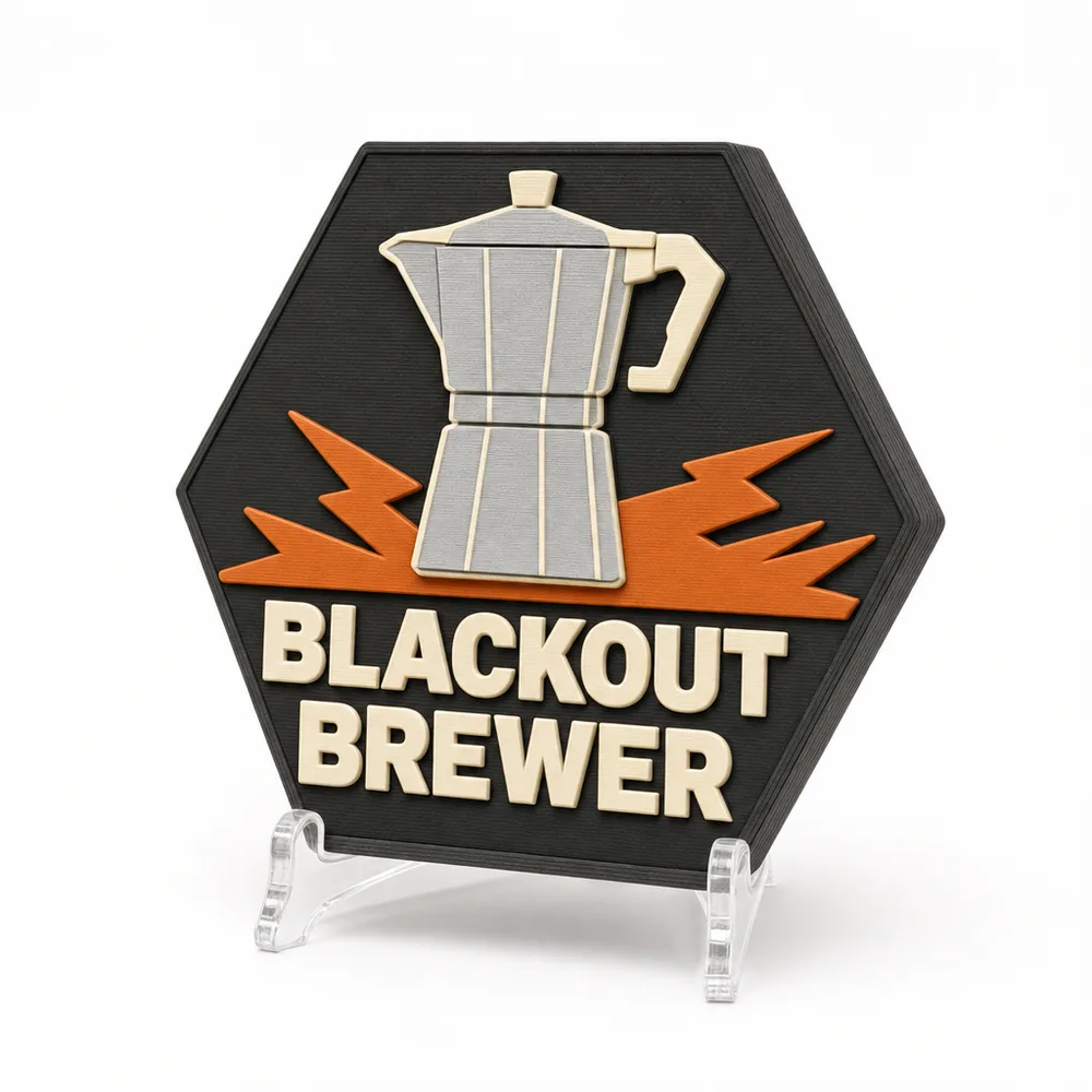 BLACKOUT BREWER magnetic 3D-printed achievement badge
