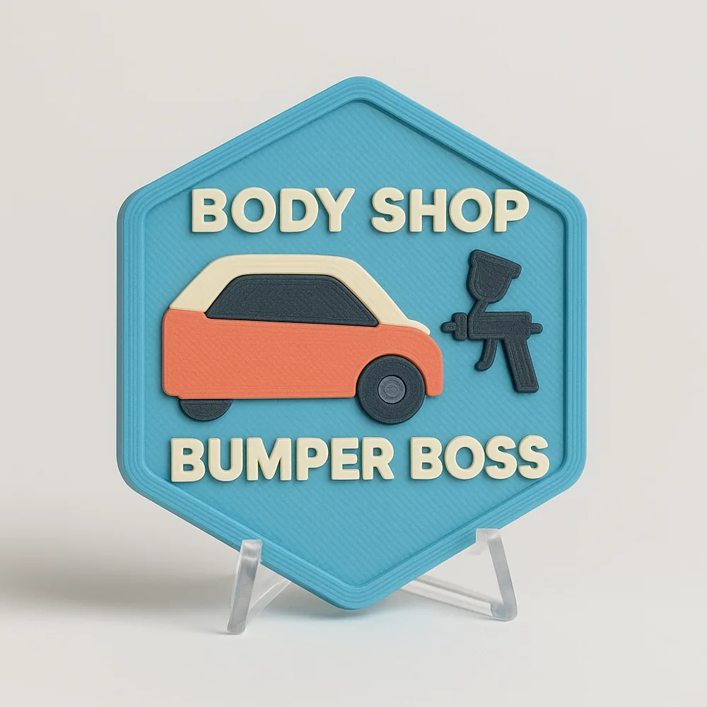 Body Shop Bumper Boss magnetic 3D-printed achievement badge