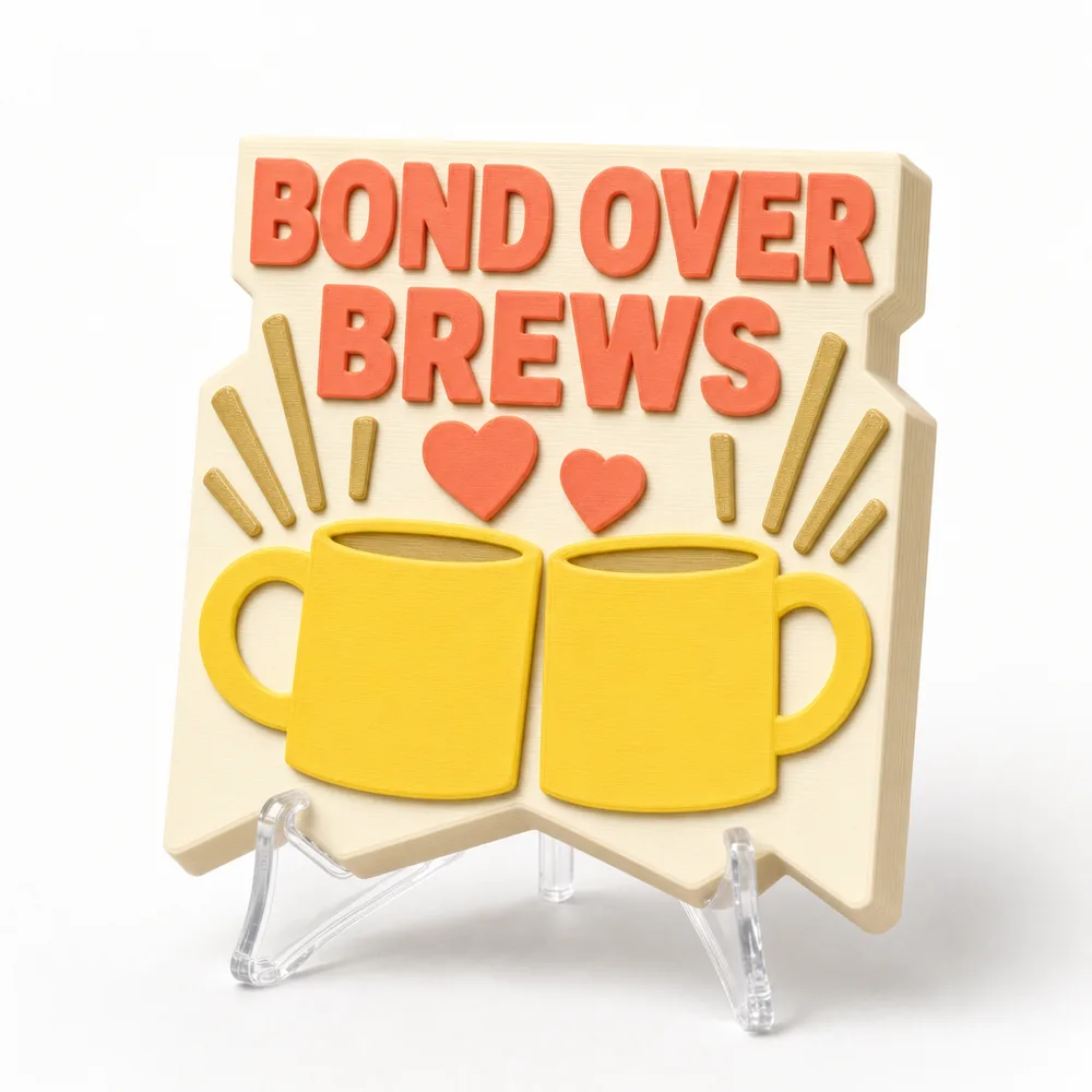 BOND OVER BREWS magnetic 3D-printed achievement badge