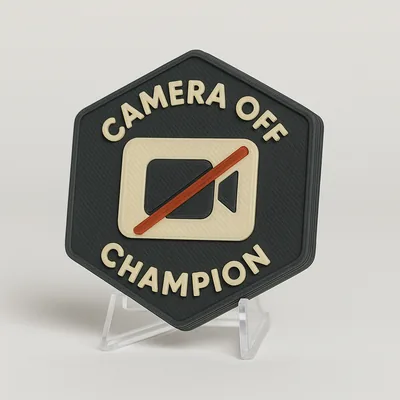 Camera Off Champion magnetic 3D-printed achievement badge