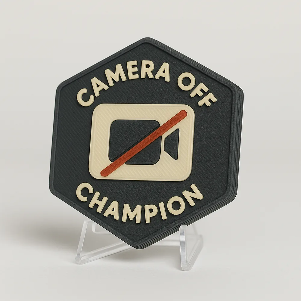 Camera Off Champion magnetic 3D-printed achievement badge