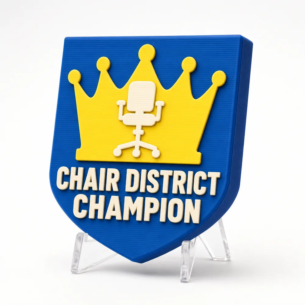 CHAIR DISTRICT CHAMPION magnetic 3D-printed achievement badge