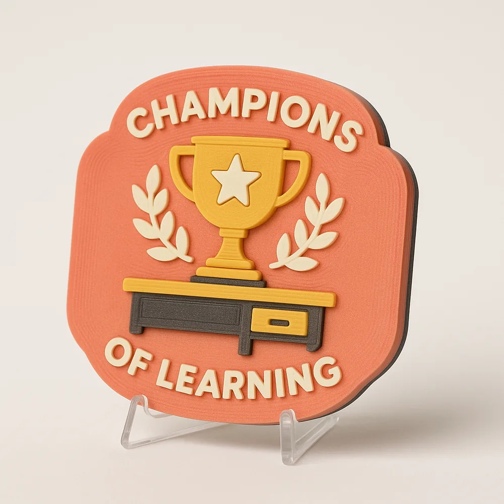 Champions of Learning magnetic 3D-printed achievement badge
