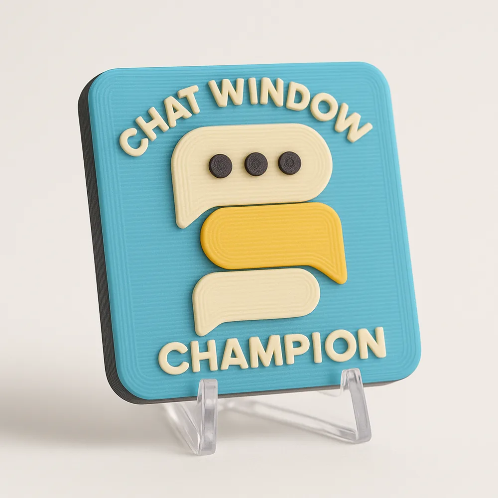 Chat Window Champion magnetic 3D-printed achievement badge