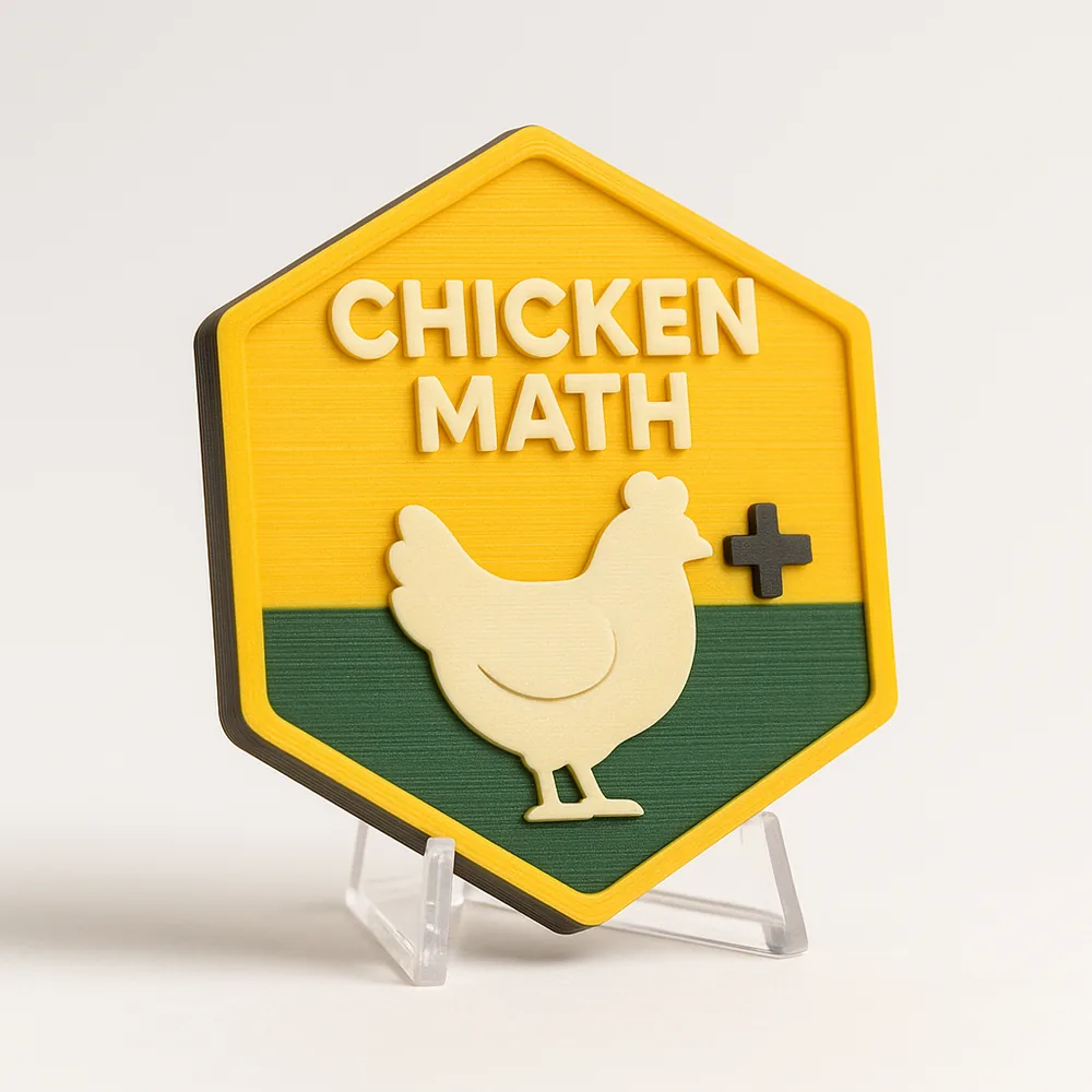 Chicken Math magnetic 3D-printed achievement badge
