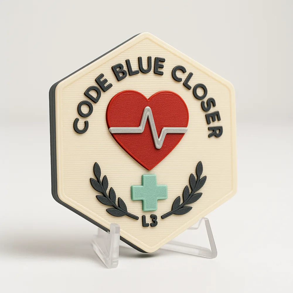 Code Blue Closer magnetic 3D-printed achievement badge