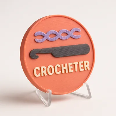 Crocheter magnetic 3D-printed achievement badge
