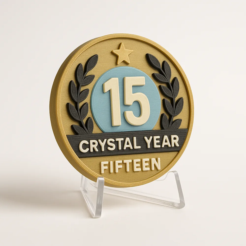 Crystal Year - Fifteen magnetic 3D-printed achievement badge