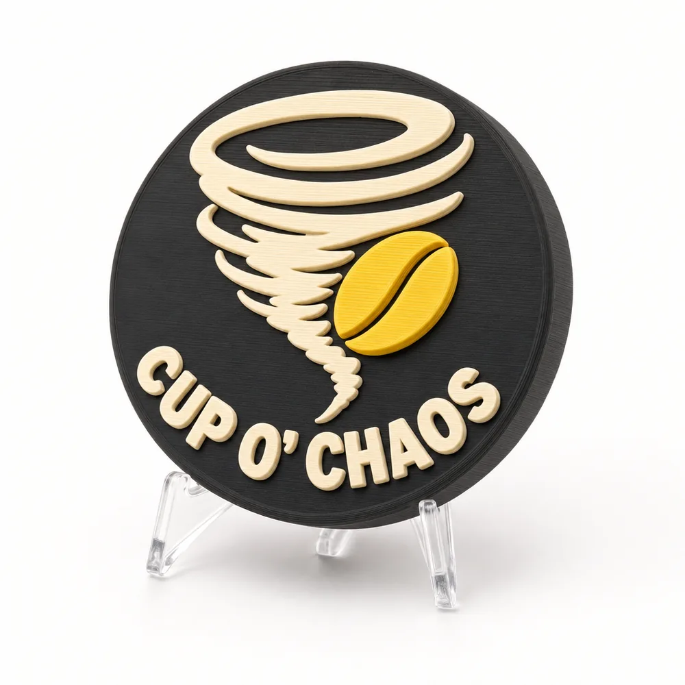 CUP O' CHAOS magnetic 3D-printed achievement badge
