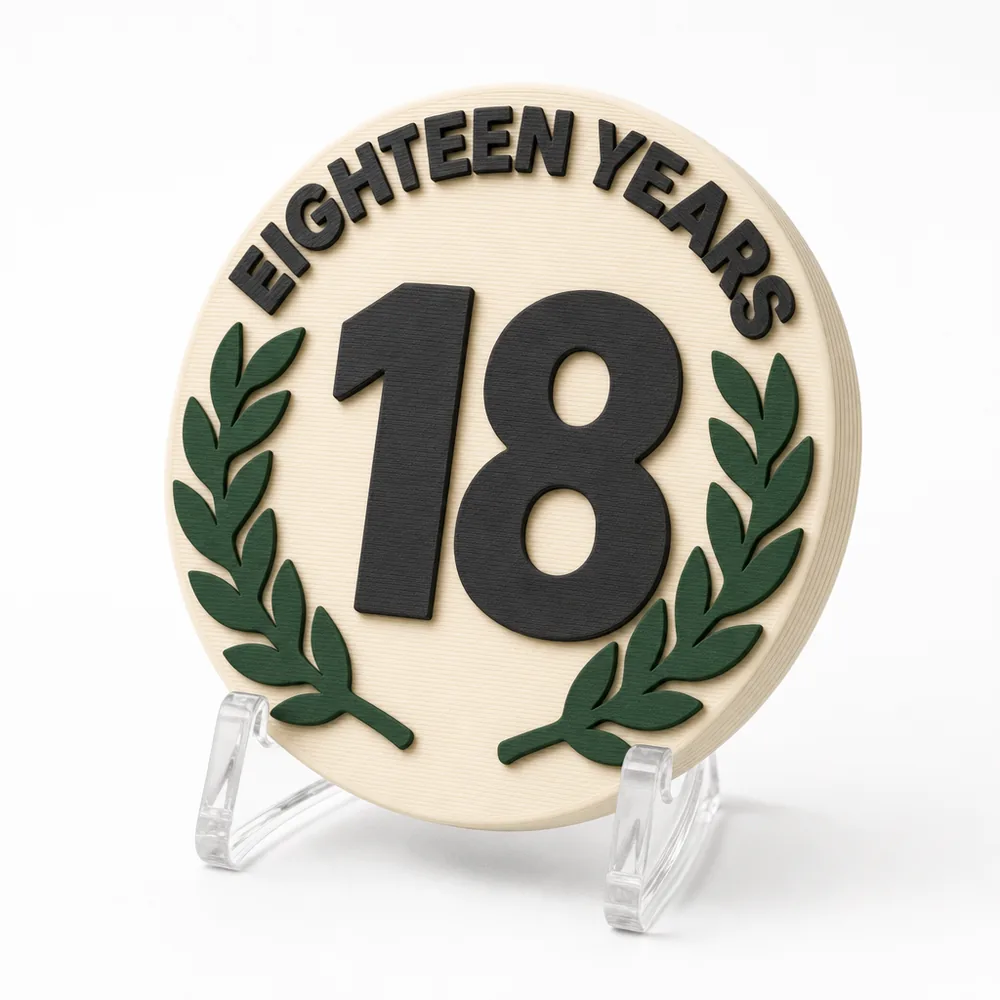 Eighteen Years magnetic 3D-printed achievement badge