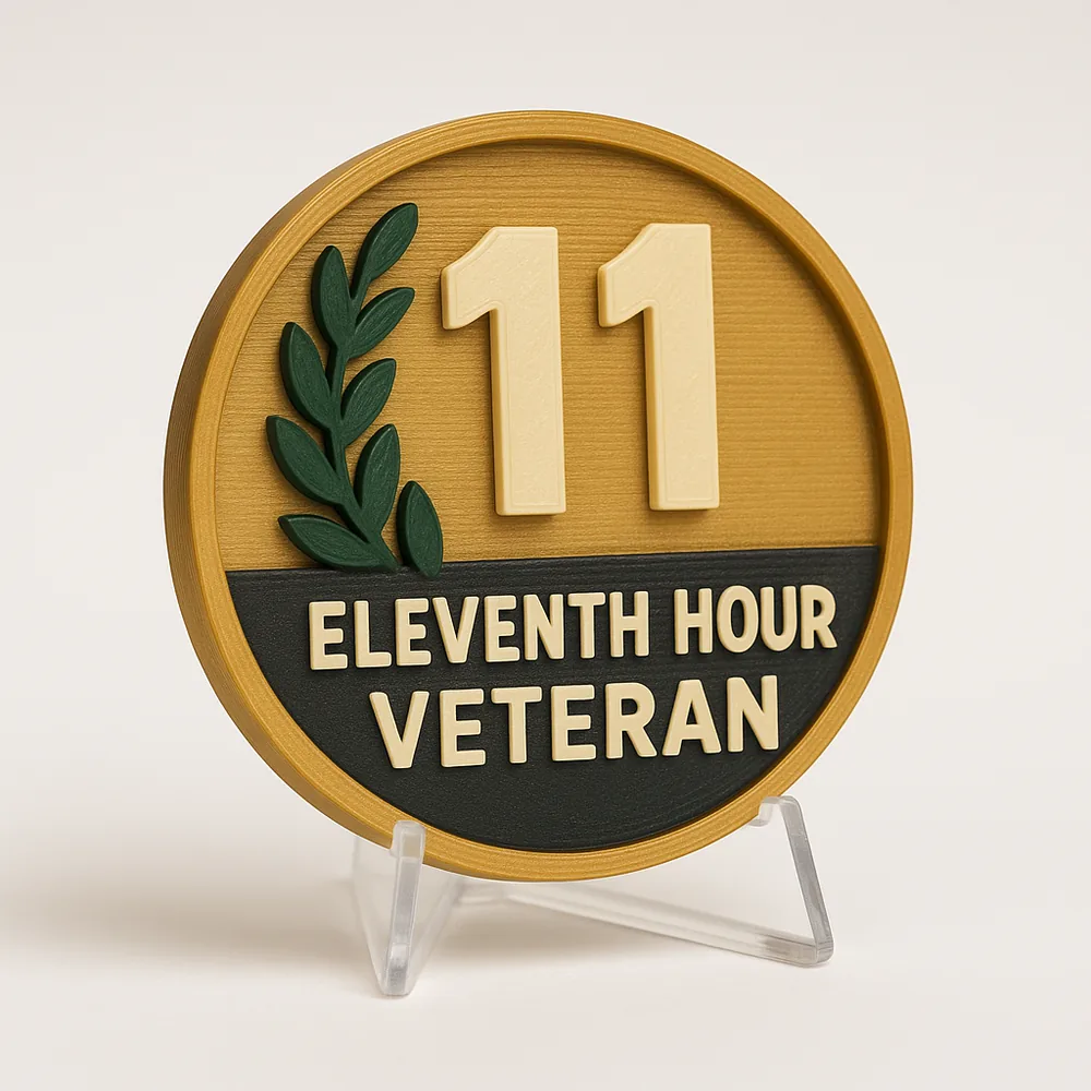 Eleventh Hour Veteran magnetic 3D-printed achievement badge
