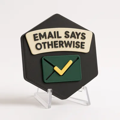 Email Says Otherwise magnetic 3D-printed achievement badge