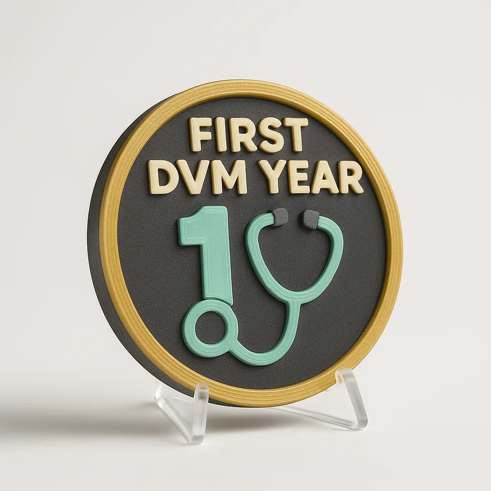 First DVM Year magnetic 3D-printed achievement badge