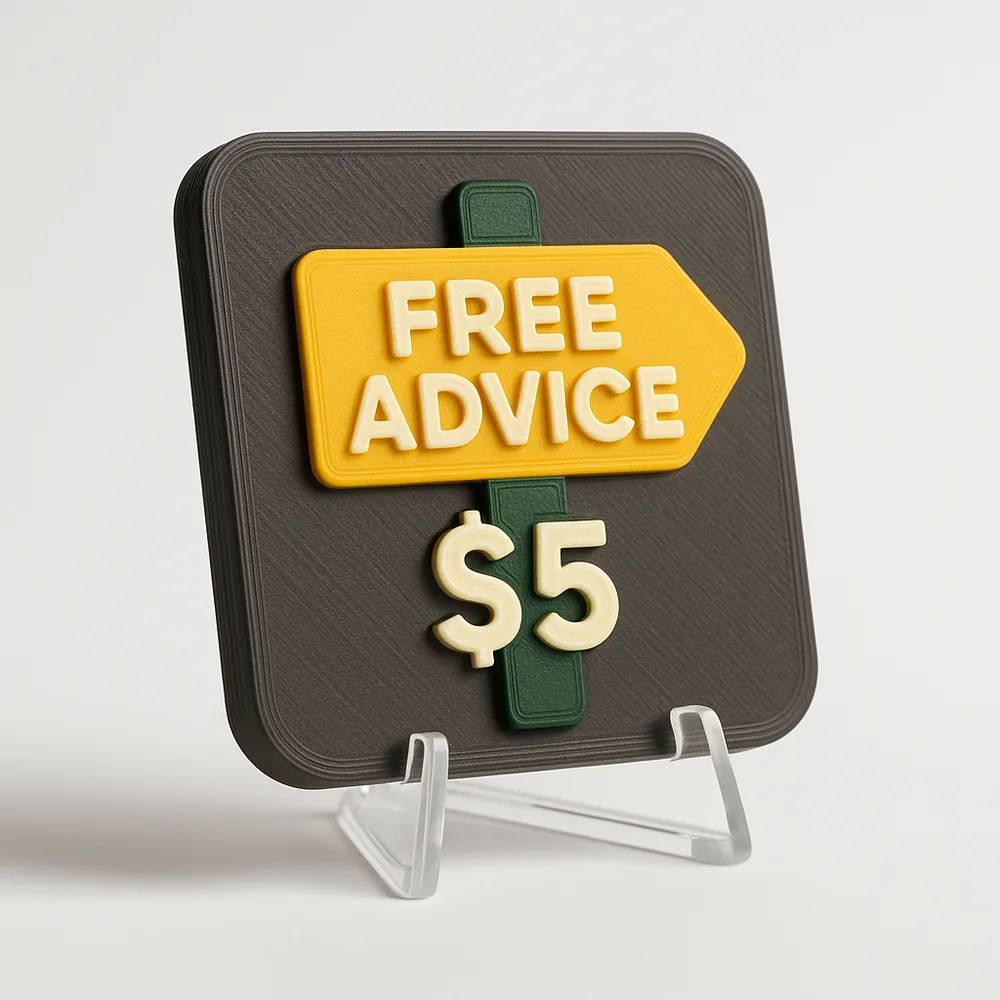 Free Advice $5 magnetic 3D-printed achievement badge