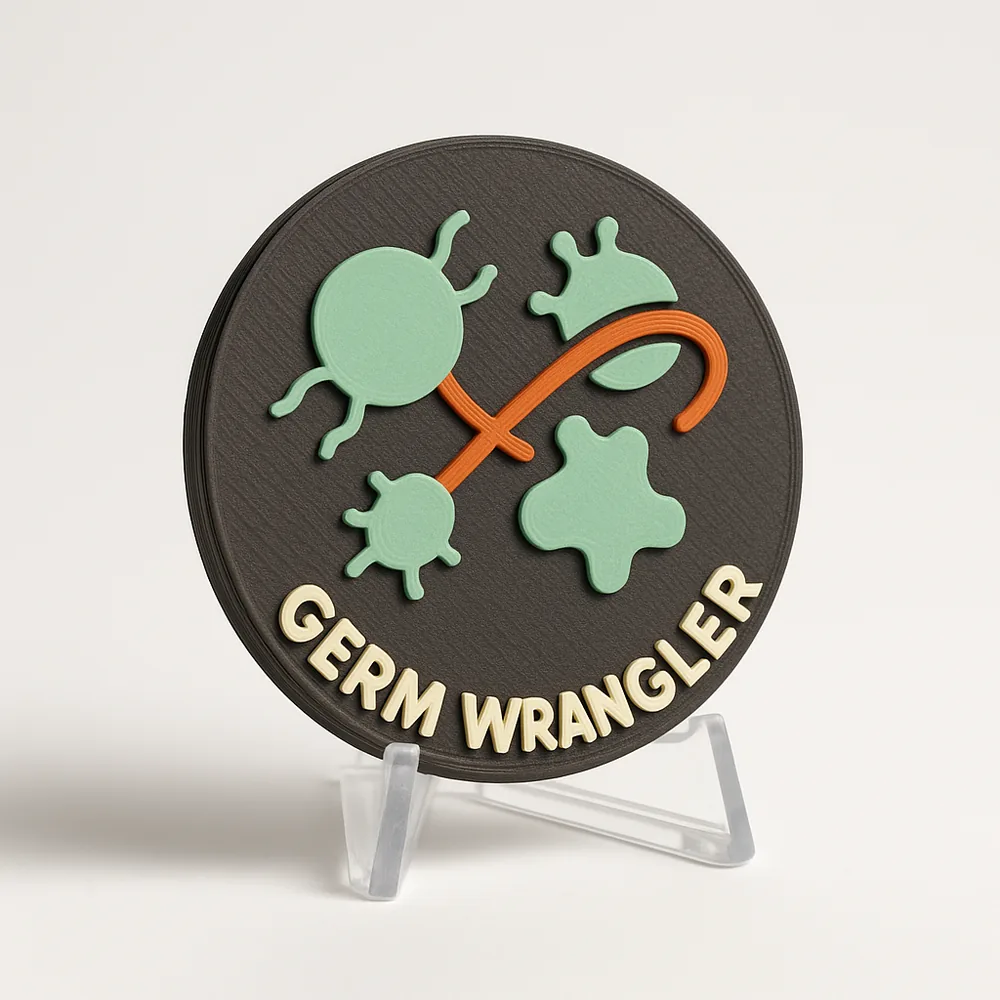 Germ Wrangler magnetic 3D-printed achievement badge