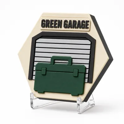 Green Garage magnetic 3D-printed achievement badge