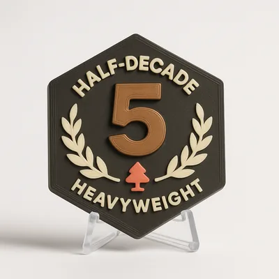 Half-Decade Heavyweight magnetic 3D-printed achievement badge