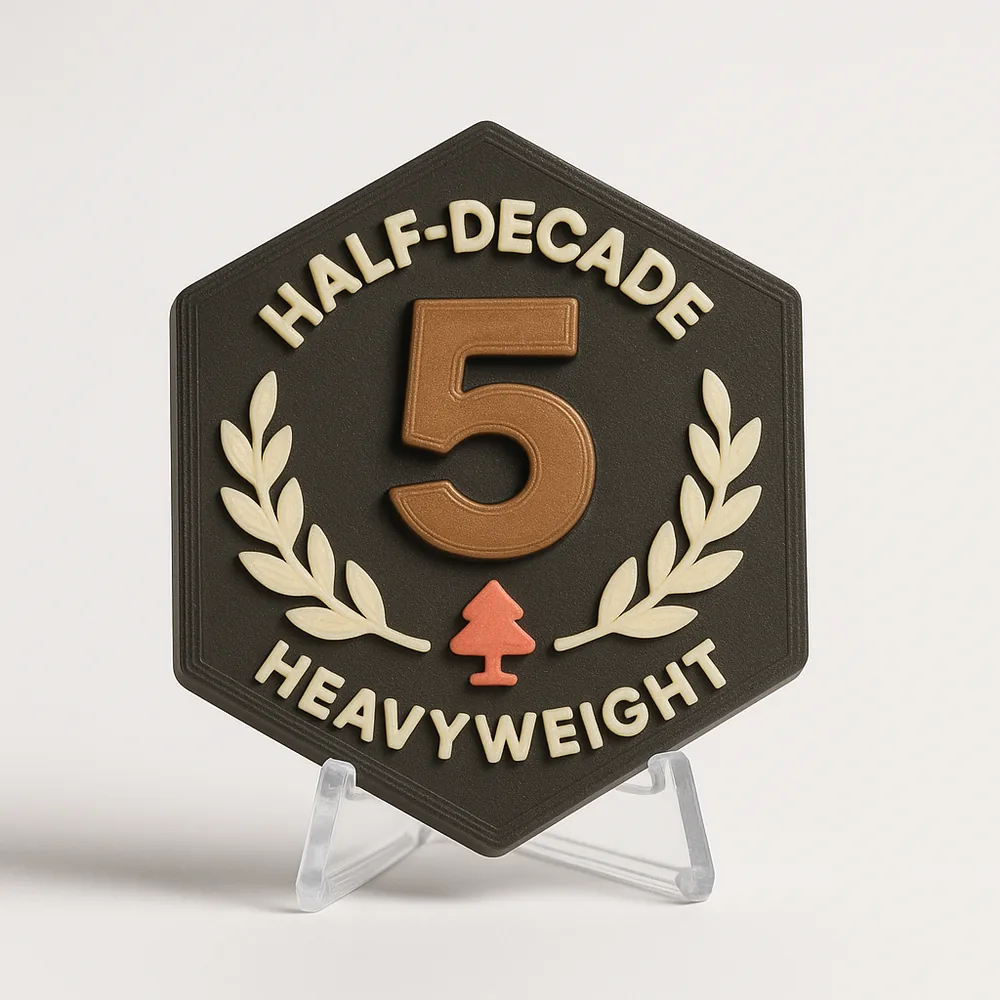 Half-Decade Heavyweight magnetic 3D-printed achievement badge