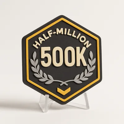Half-Million Hauler magnetic 3D-printed achievement badge