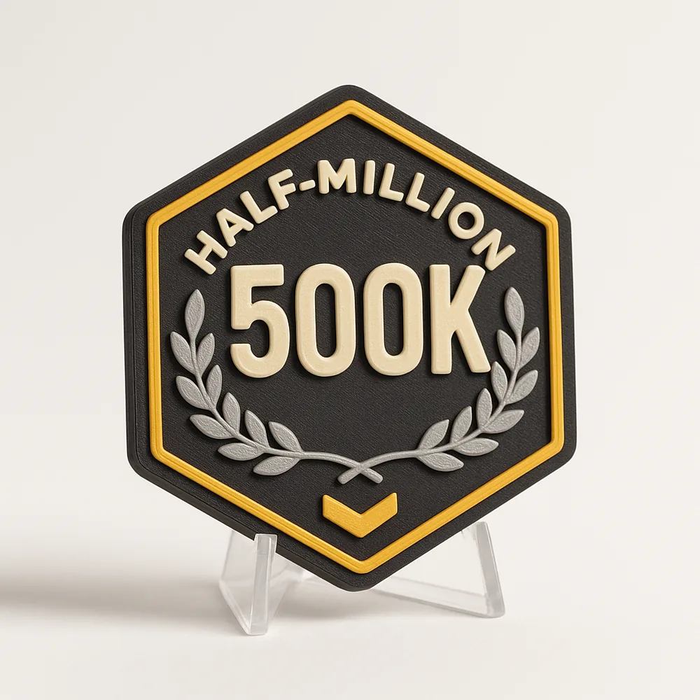 Half-Million Hauler magnetic 3D-printed achievement badge