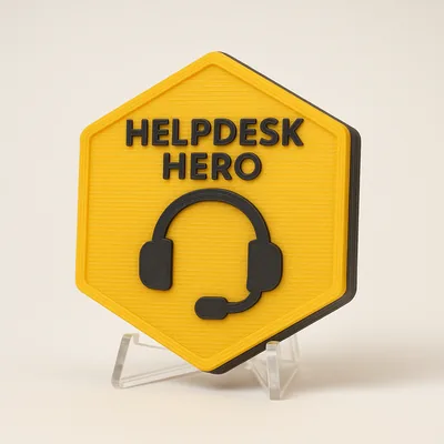 Helpdesk Hero magnetic 3D-printed achievement badge