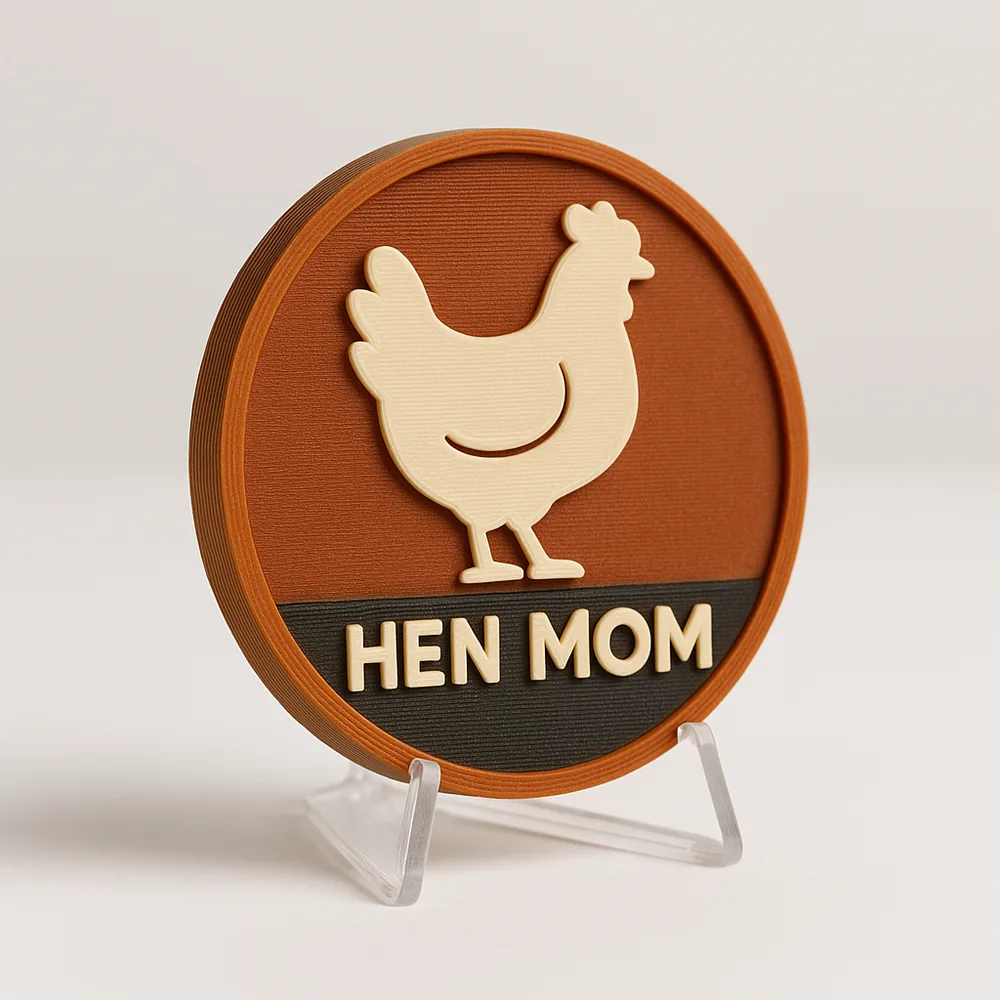 Hen Mom magnetic 3D-printed achievement badge