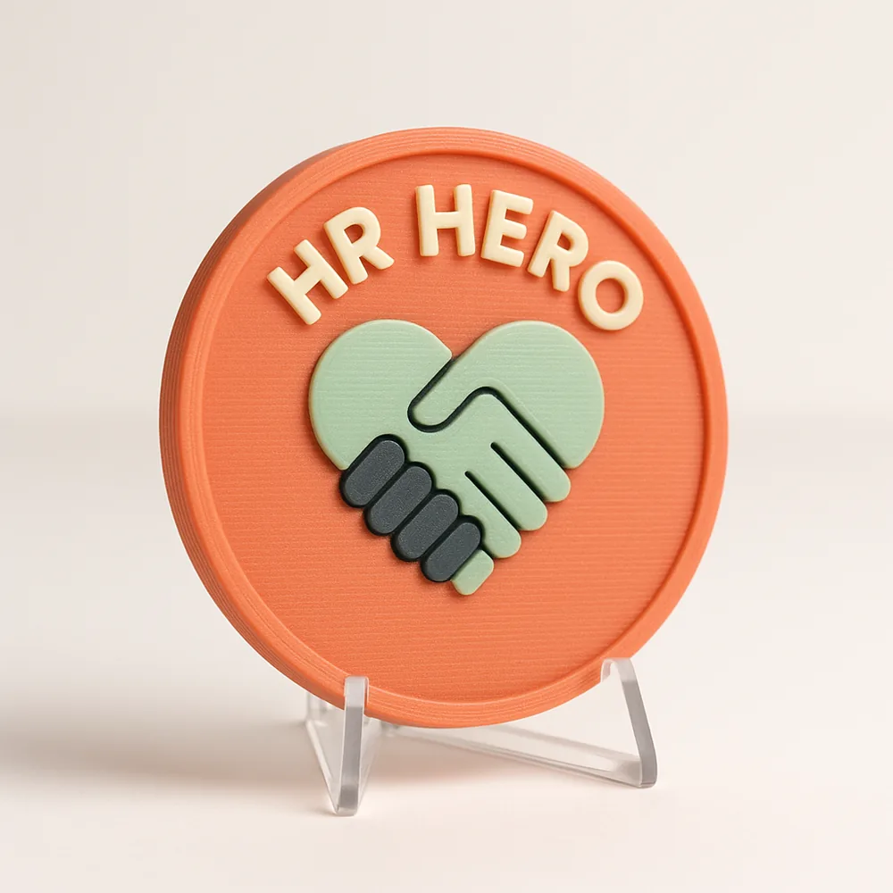 HR Hero magnetic 3D-printed achievement badge