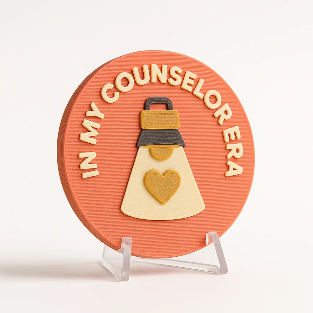 In My Counselor Era magnetic 3D-printed achievement badge