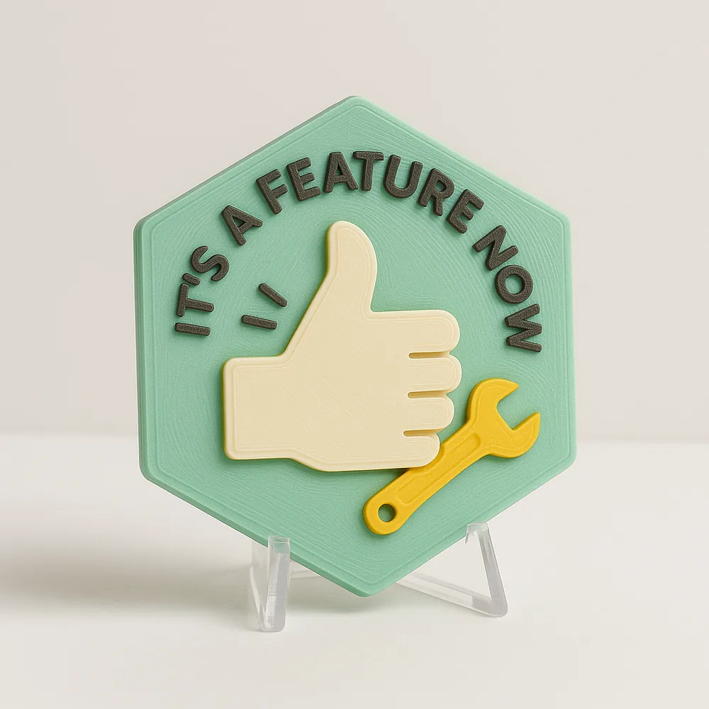 It's a Feature Now magnetic 3D-printed achievement badge