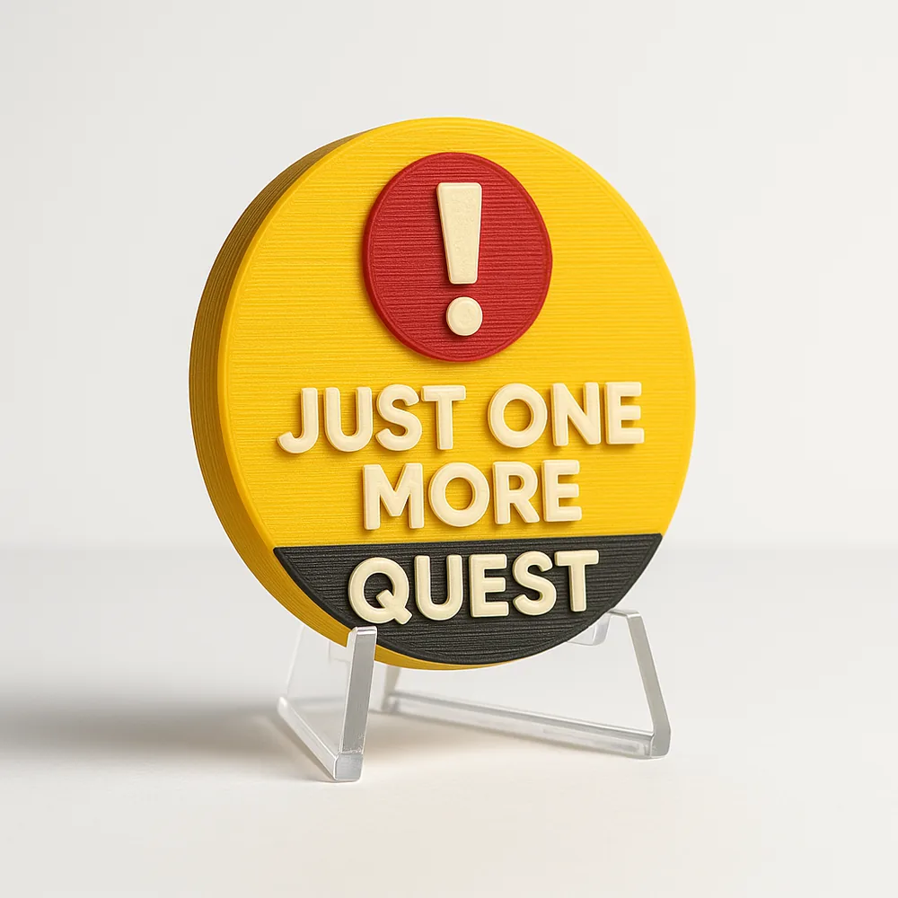 Just One More Quest magnetic 3D-printed achievement badge
