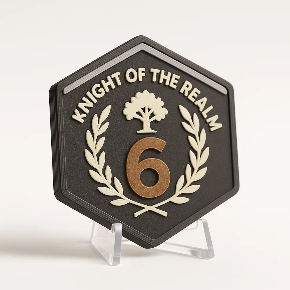 Knight of the Realm magnetic 3D-printed achievement badge