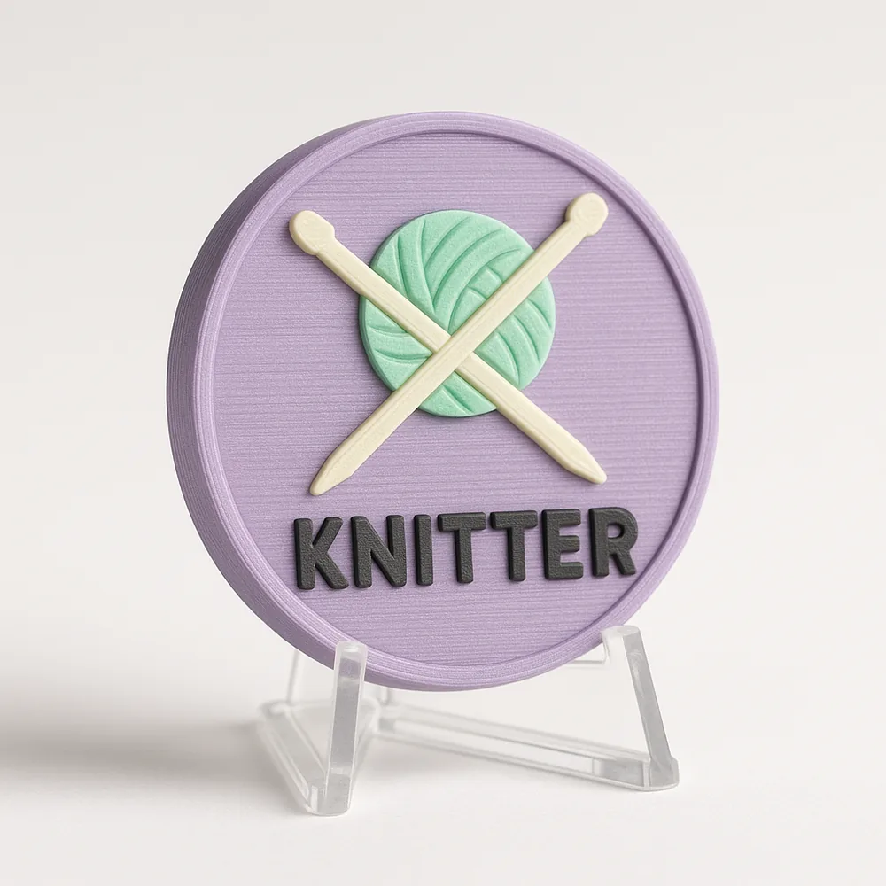 Knitter magnetic 3D-printed achievement badge