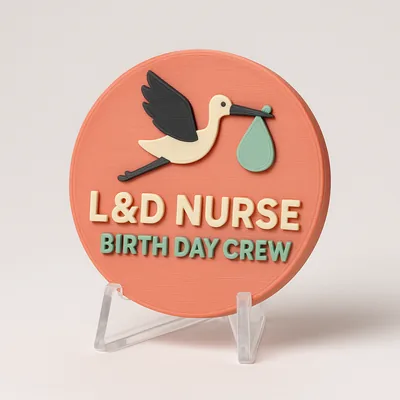L&D Nurse - Birth Day Crew magnetic 3D-printed achievement badge