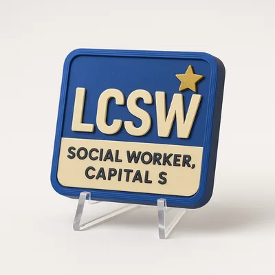 LCSW - Social Worker, Capital S magnetic 3D-printed achievement badge