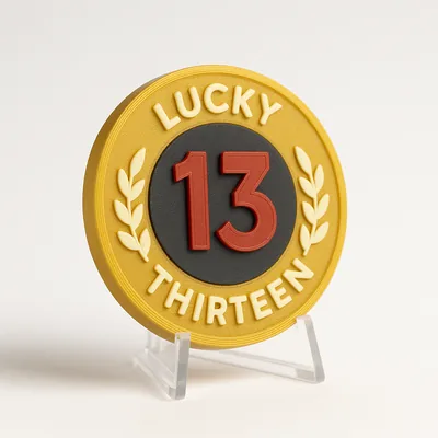 Lucky Thirteen magnetic 3D-printed achievement badge