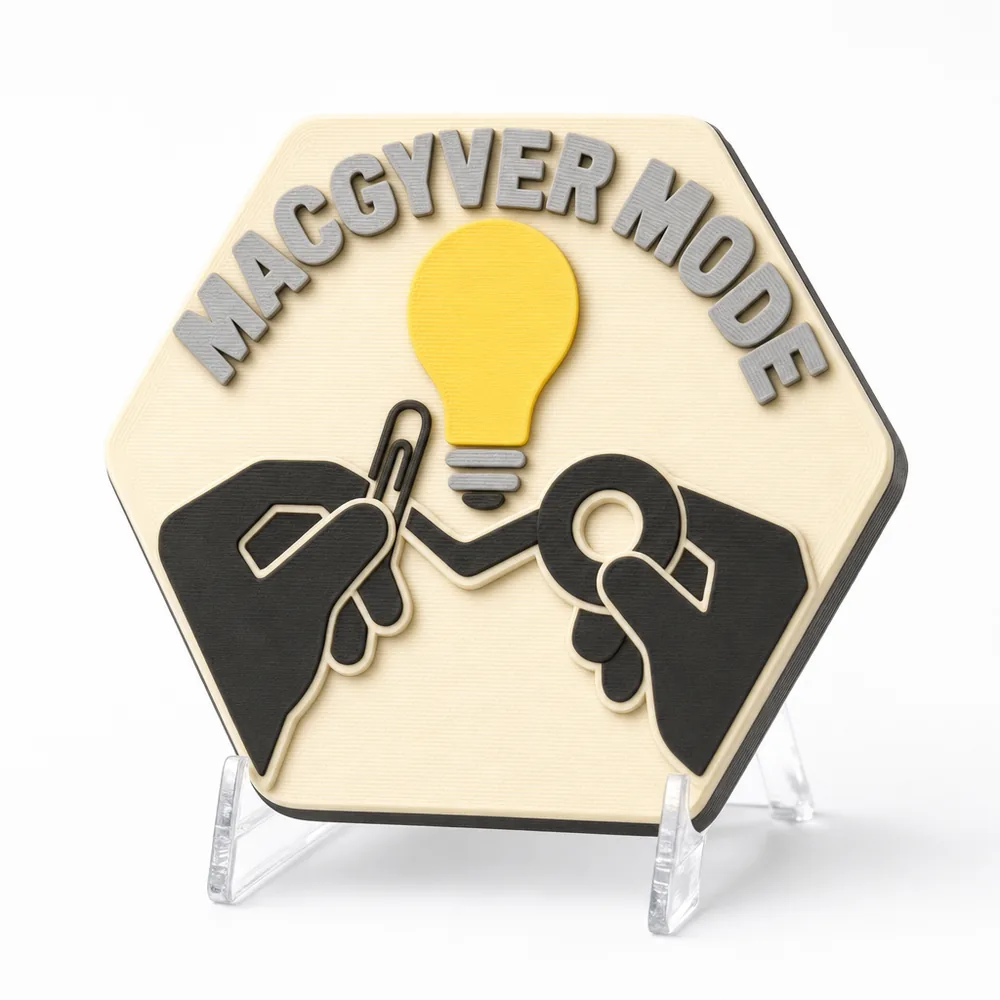 MacGyver Mode magnetic 3D-printed achievement badge