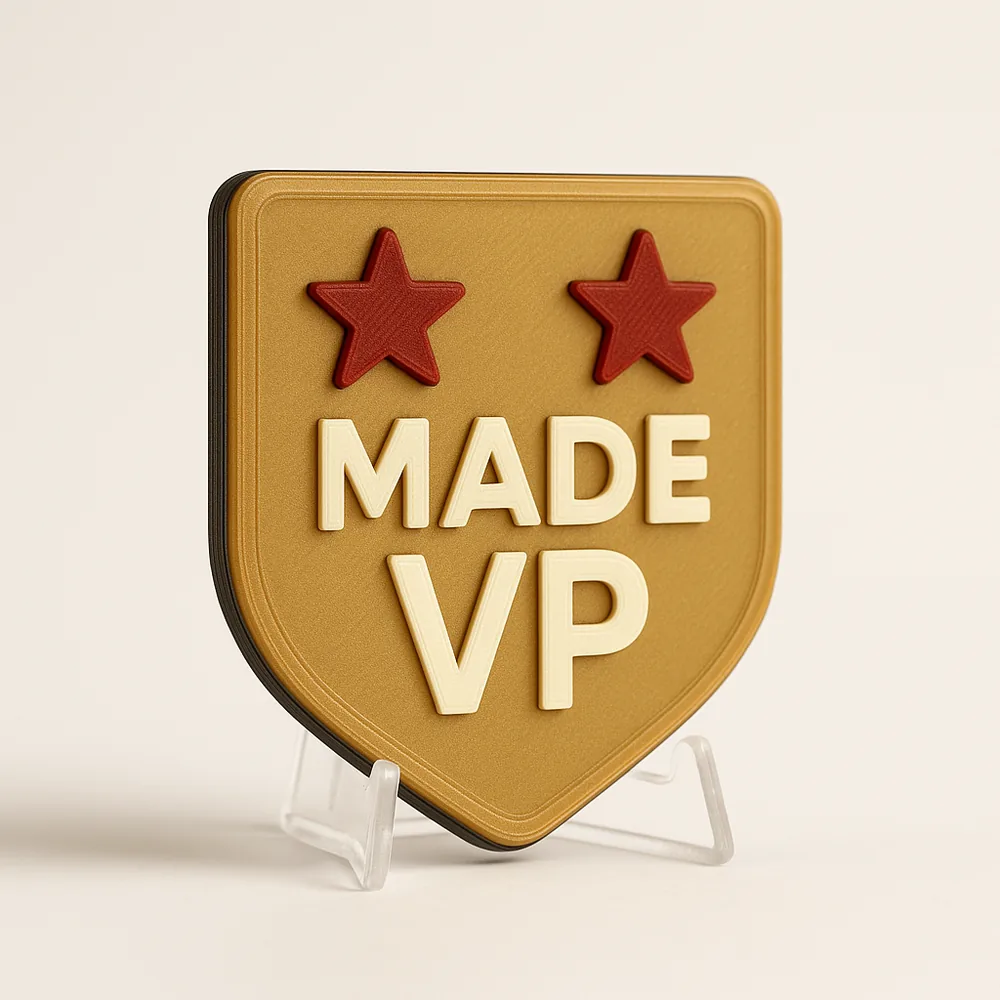 Made VP magnetic 3D-printed achievement badge