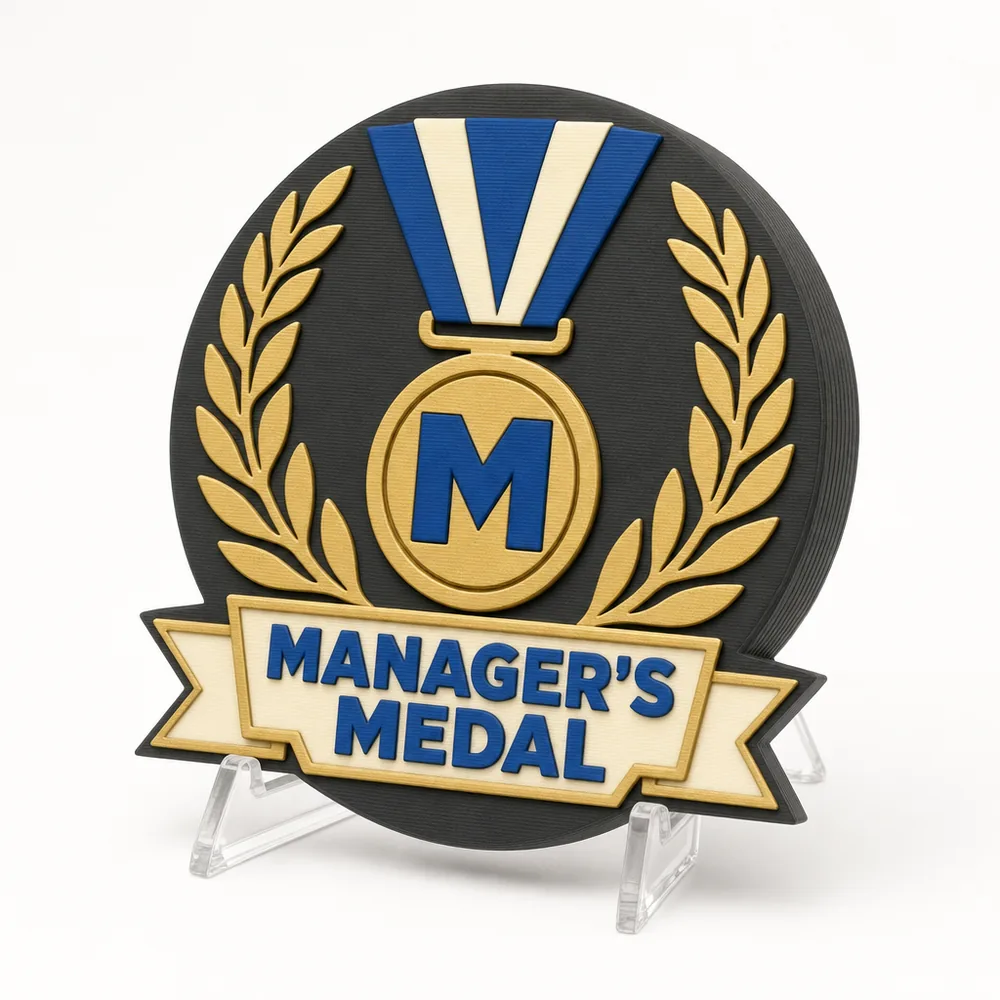 Manager's Medal magnetic 3D-printed achievement badge