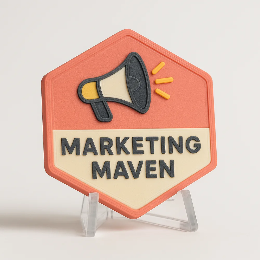 Marketing Maven magnetic 3D-printed achievement badge