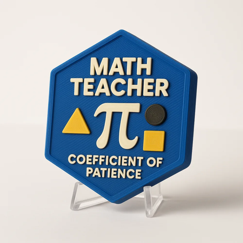 Math Teacher - Coefficient of Patience magnetic 3D-printed achievement badge