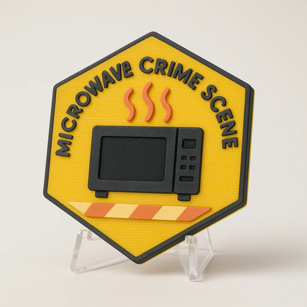 Microwave Crime Scene magnetic 3D-printed achievement badge