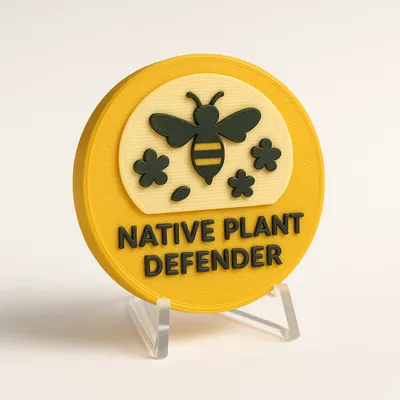 Native Plant Defender magnetic 3D-printed achievement badge