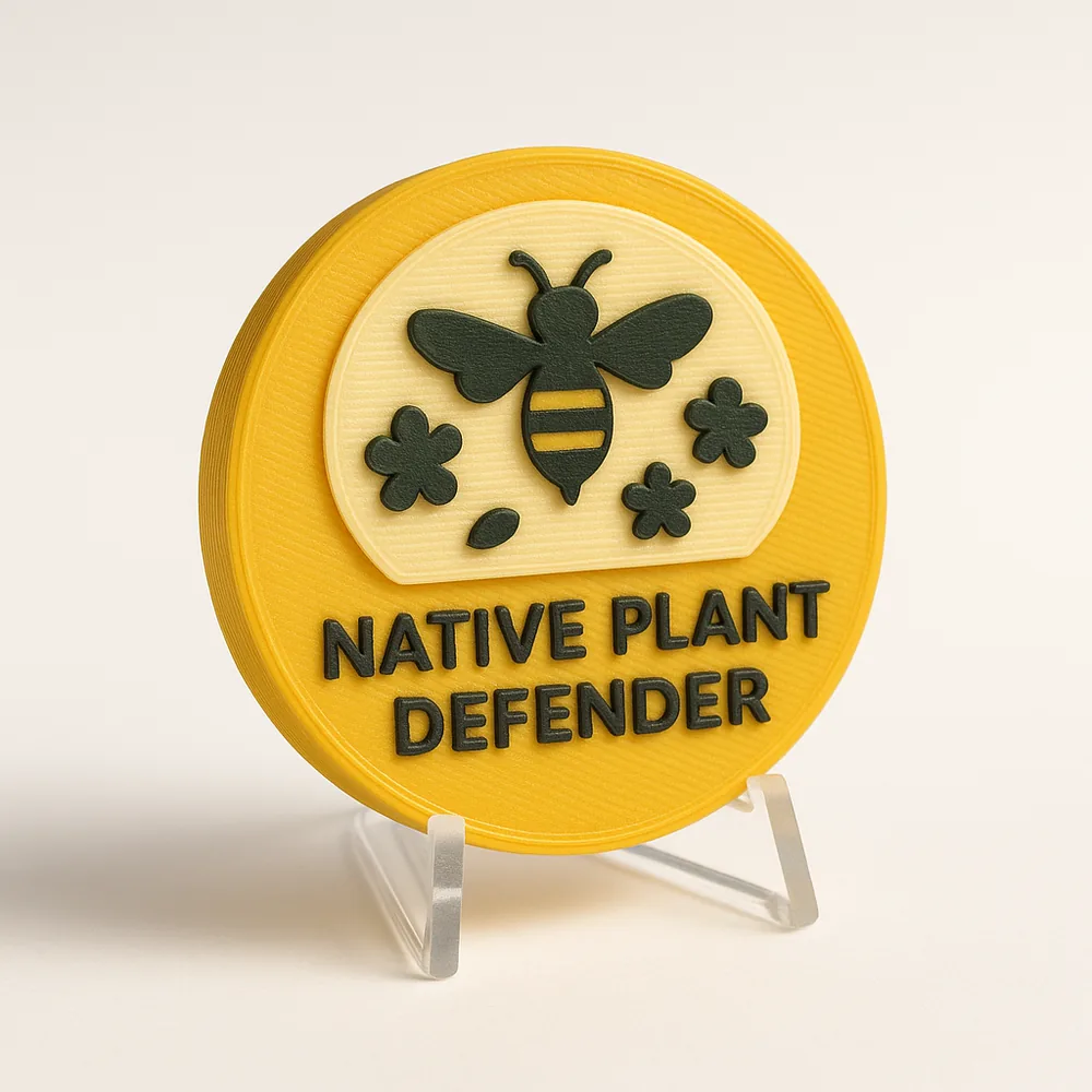 Native Plant Defender magnetic 3D-printed achievement badge