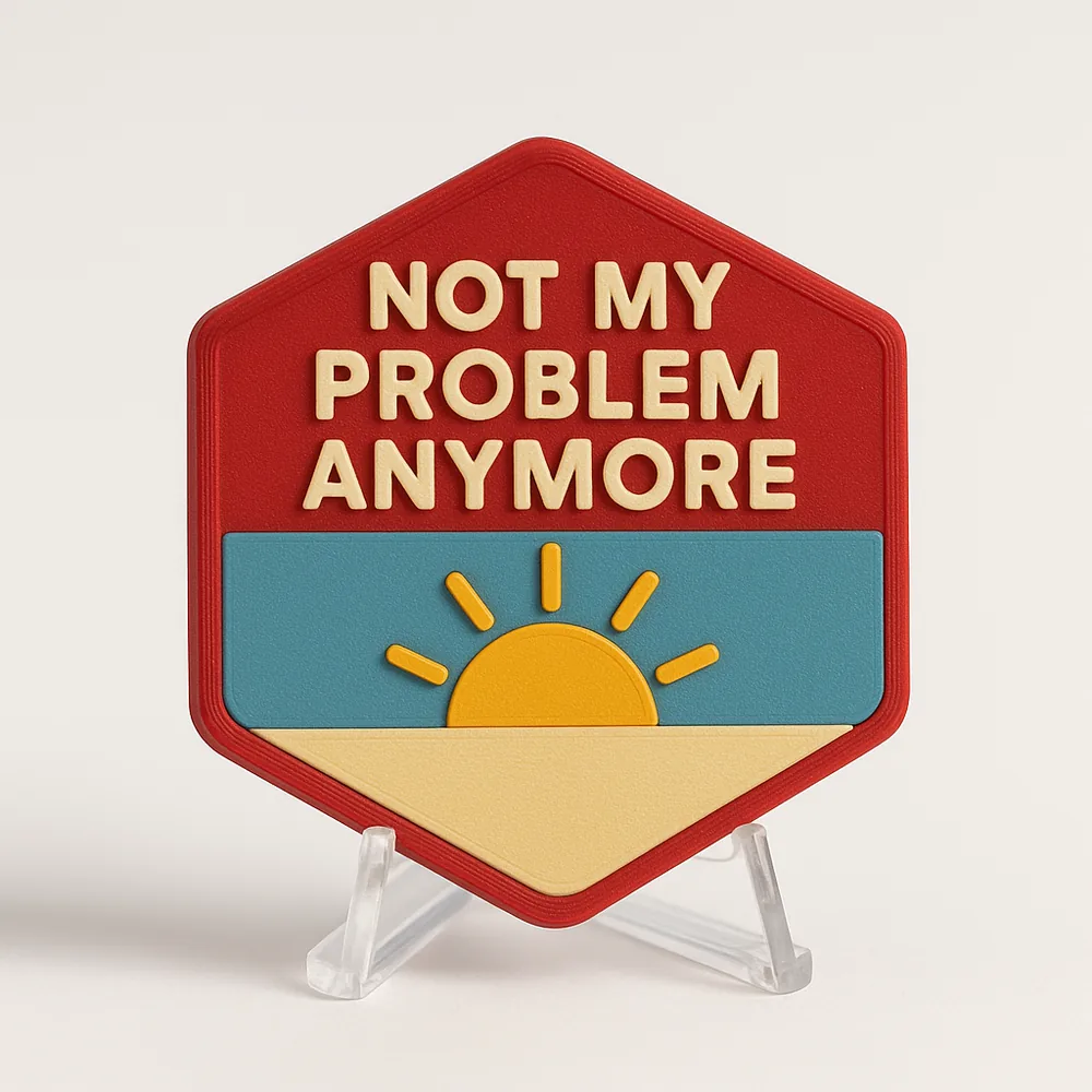 Not My Problem Anymore magnetic 3D-printed achievement badge