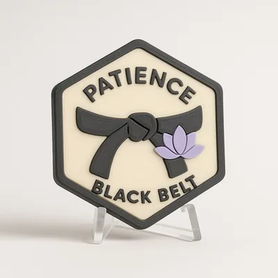 Patience Black Belt magnetic 3D-printed achievement badge