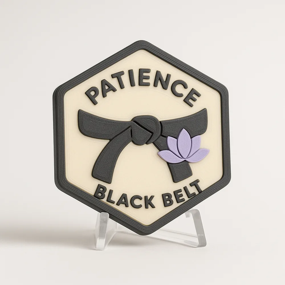 Patience Black Belt magnetic 3D-printed achievement badge