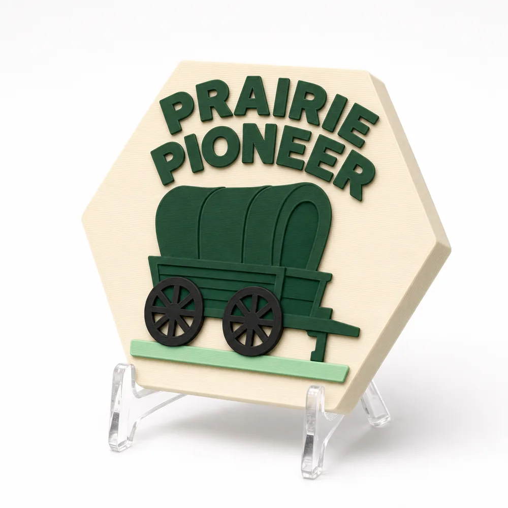 Prairie Pioneer magnetic 3D-printed achievement badge