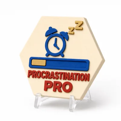 PROCRASTINATION PRO magnetic 3D-printed achievement badge