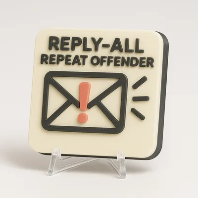 Reply-All Repeat Offender magnetic 3D-printed achievement badge